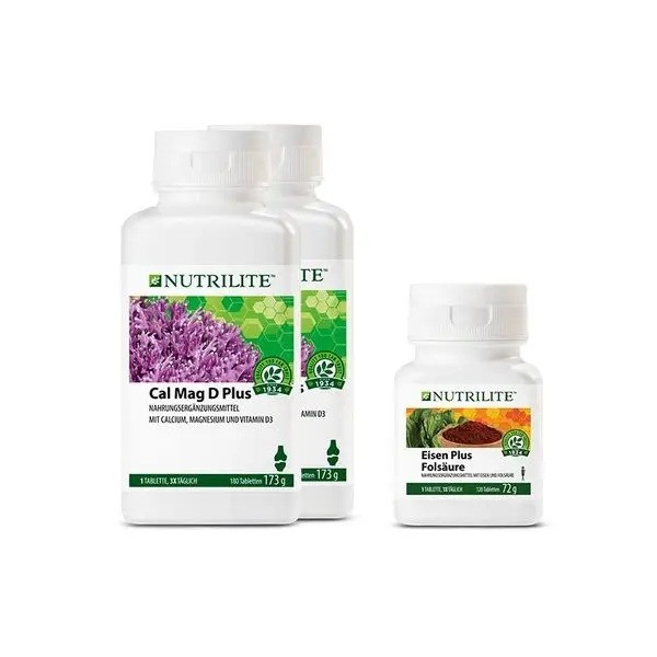 Set "In Kürze Mama" NUTRILITE™ - 1 x Eisen plus Folsäure, 2 x Cal Mag D Plus - Amway