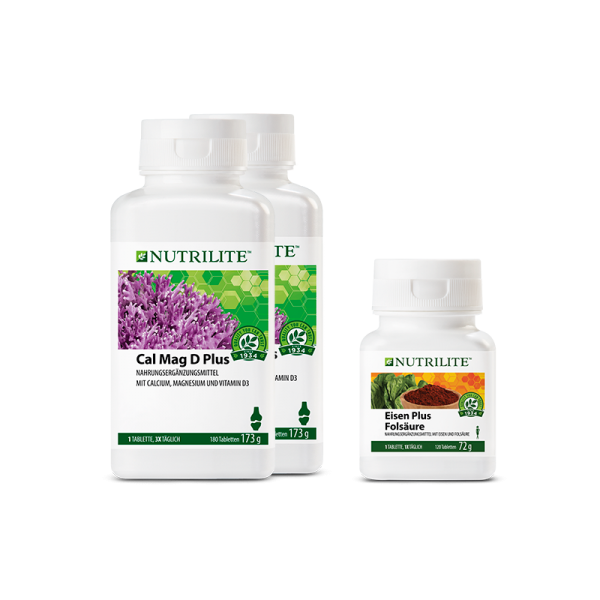 Set "In Kürze Mama" NUTRILITE™ - 1 x Eisen plus Folsäure, 2 x Cal Mag D Plus - Amway