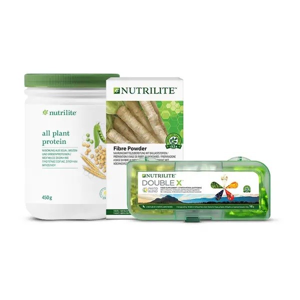 Set NUTRILITE - Morning Nutrition - 1x Flyer. 1 x Double X, 1 x Fibre Powder, 1 x All Plant Protein